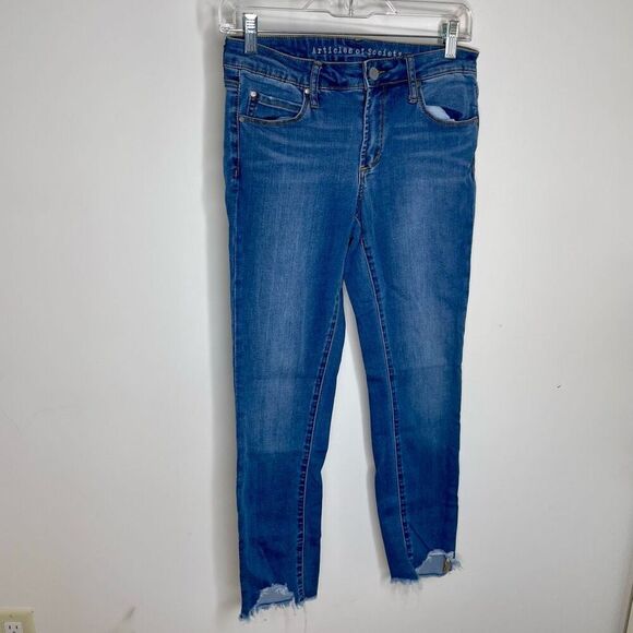 Articles of Society Raw Fringe Hem Skinny Ankle Blue Jeans 27 / 6 Womens Tiered - Picture 6 of 6